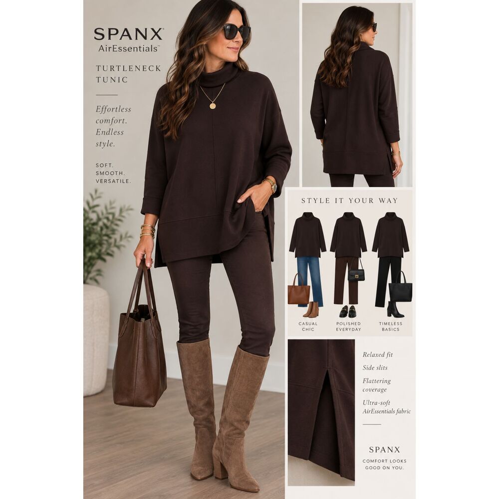 Spanx AirEssentials Turtleneck Tunic Dark Brown Size M Turtleneck  Travel 50501R